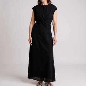 Róhe Black Sleeveless Maxi Dress Knot Front Draped Waist Size 36 NWT